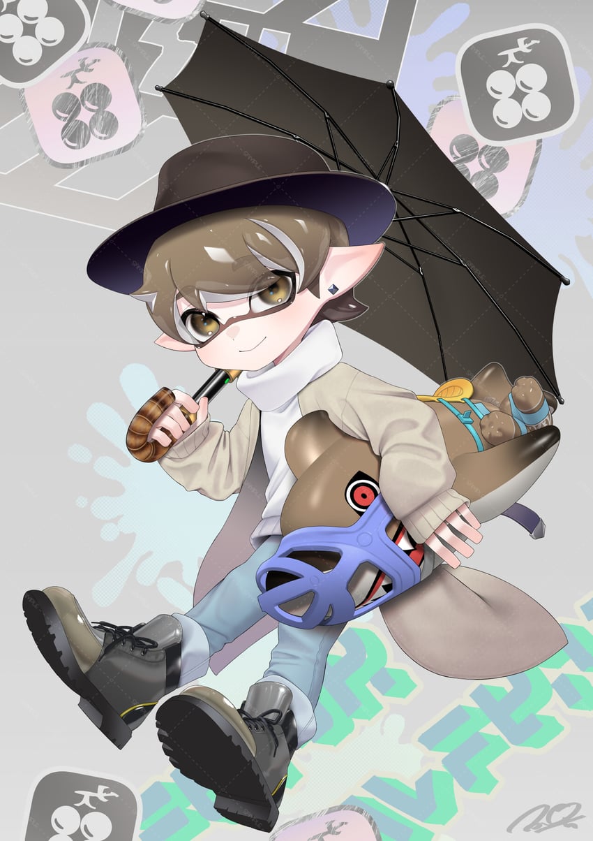 inkling player character and inkling boy (splatoon and 1 more) drawn by puchiman