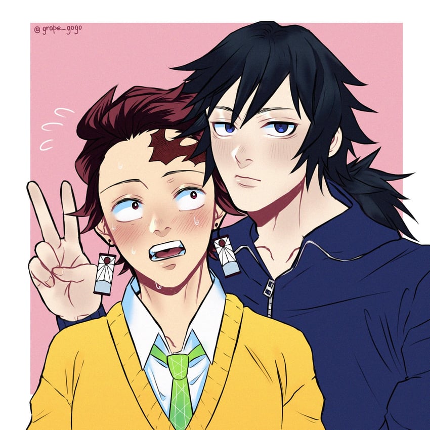 kamado tanjirou and tomioka giyuu (kimetsu no yaiba) drawn by grape_gogo