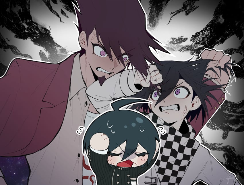 oma kokichi, saihara shuichi, and momota kaito (danganronpa and 1 more) drawn by gaba33