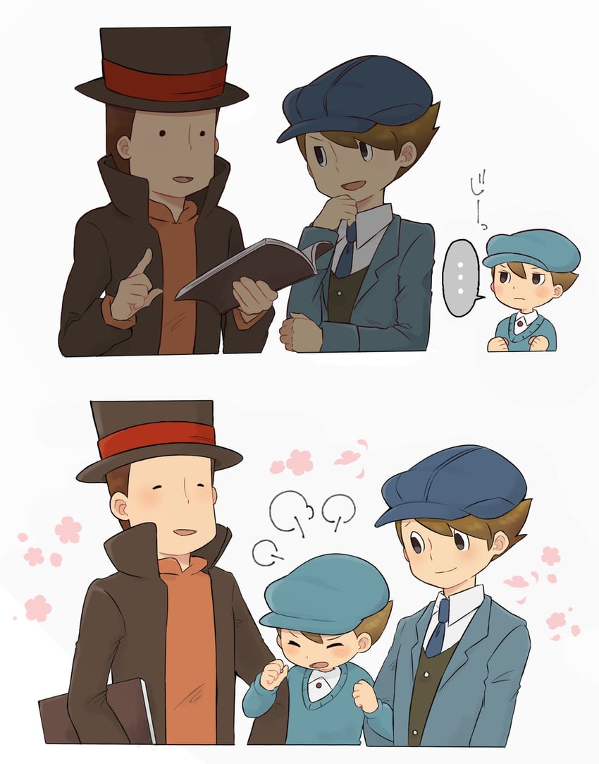hershel layton, luke triton, and future luke (professor layton and 1 more) drawn by kiwami_(kiwamimuneko)