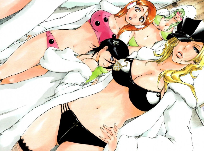 kuchiki rukia, inoue orihime, matsumoto rangiku, and nelliel tu odelschwanck (bleach) drawn by kubo_tite