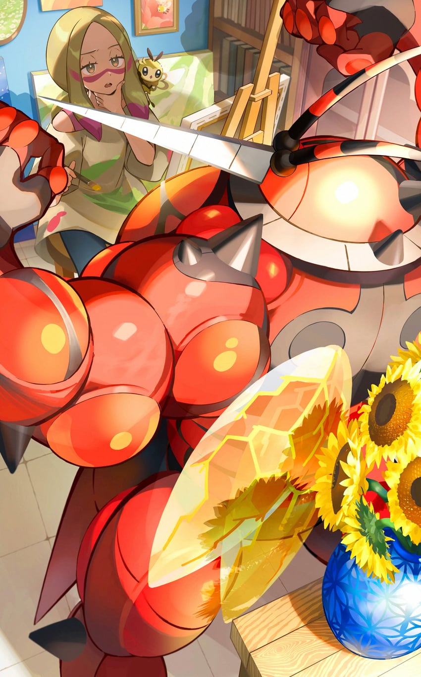 ribombee, mina, and buzzwole (pokemon and 1 more) drawn by orange_mikan