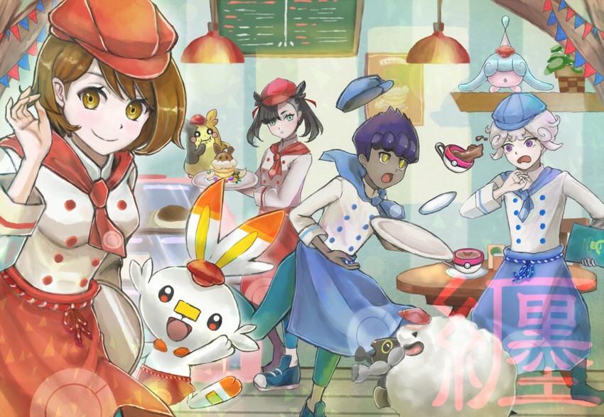 marnie, gloria, morpeko, scorbunny, hop, and 4 more (pokemon and 2 more) drawn by setta_shu