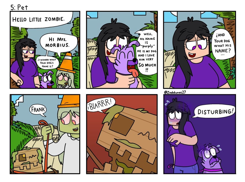 mindy hillman, purple girl, purply, and frankenpick (original and 1 more) drawn by zeddunes27