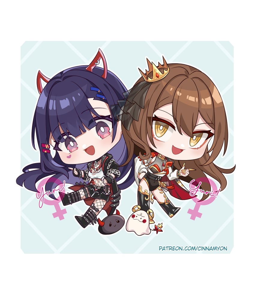 akuma nihmune, noomba, and mina aoyama (indie virtual youtuber) drawn by cinnamyon