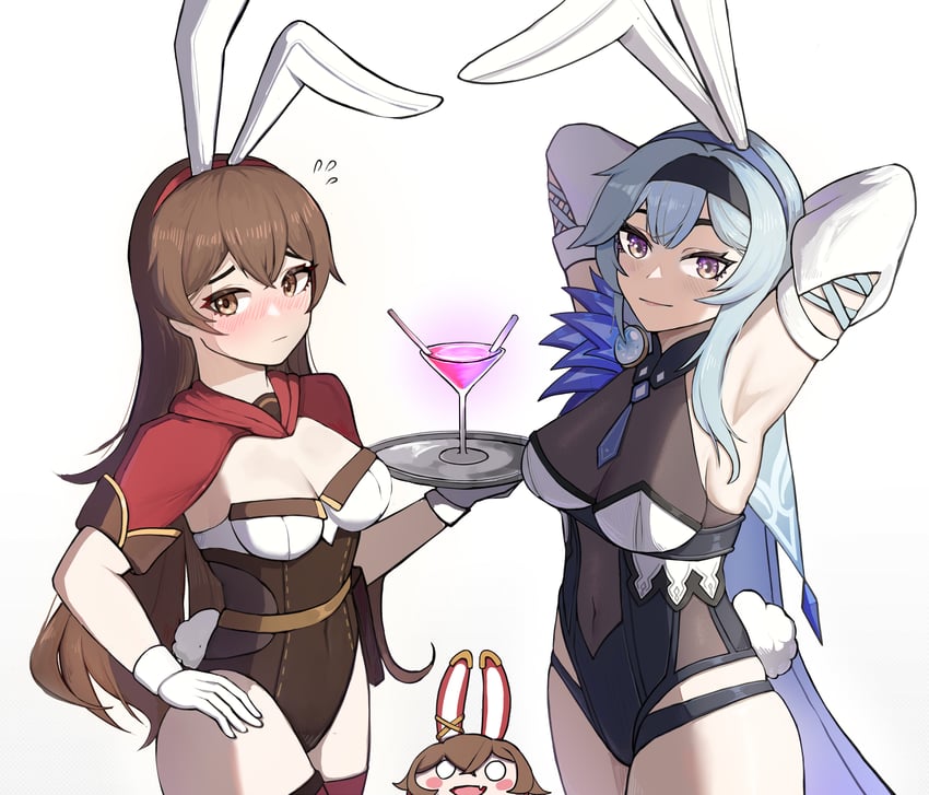 eula, amber, and baron bunny (genshin impact) drawn by yellow_glasses_(odivichno)