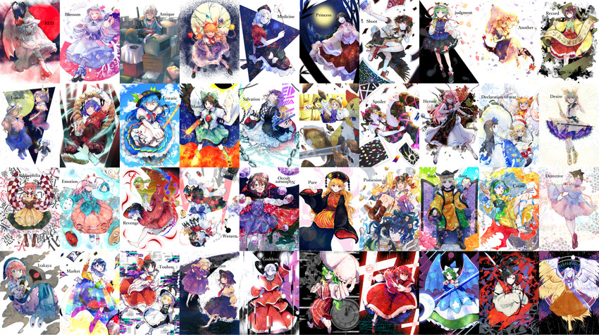 hakurei reimu, kirisame marisa, remilia scarlet, yakumo yukari, shameimaru aya, and 45 more (touhou) drawn by itomugi-kun