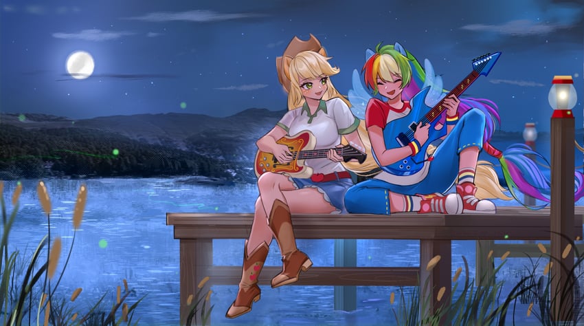 rainbow dash and applejack (my little pony and 2 more) drawn by kewoshixiaodaia