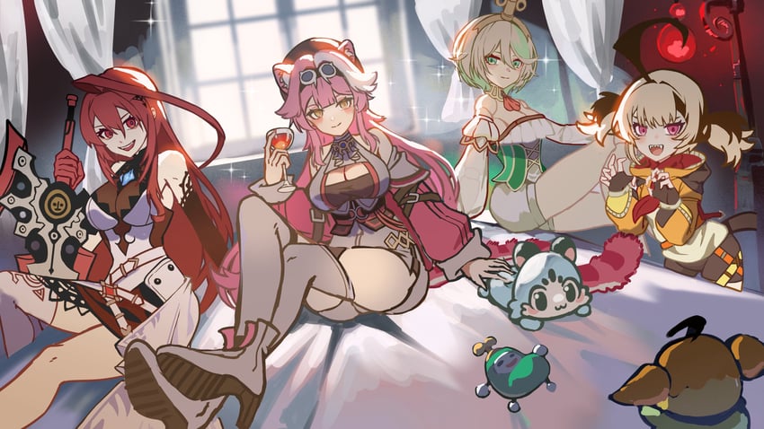 raora panthera, gigi murin, cecilia immergreen, elizabeth rose bloodflame, chattino, and 2 more (hololive and 1 more) drawn by currynoodle_art