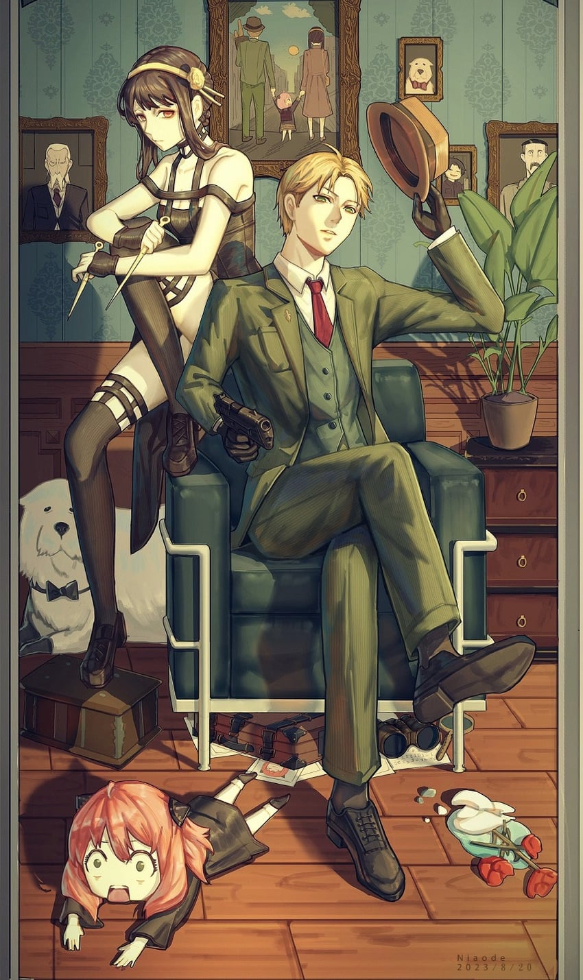 yor briar, anya, twilight, damian desmond, bond, and 2 more (spy x family) drawn by niao_de