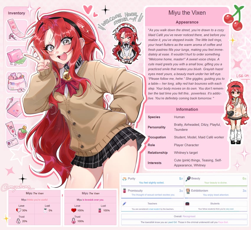 player character and miyu (degrees of lewdity) drawn by miyubunn