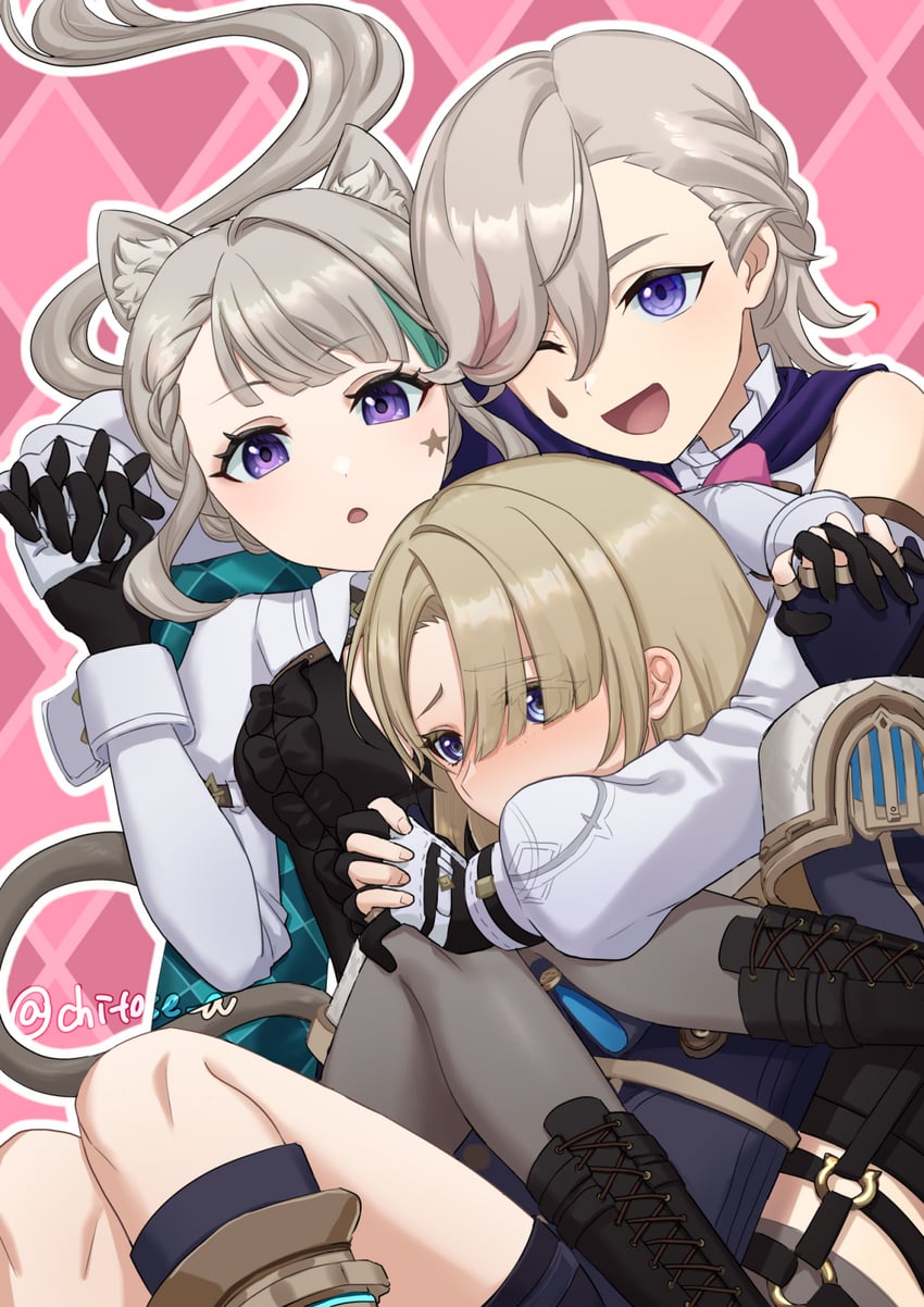 lynette, lyney, and freminet (genshin impact) drawn by chicori-ta-ta-ta