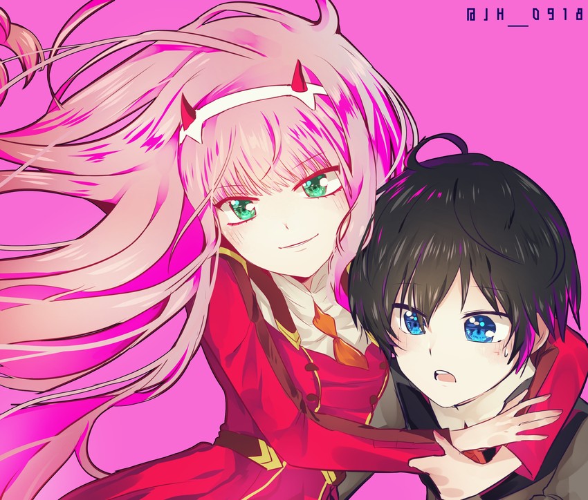 zero two and hiro (darling in the franxx) drawn by plm6915