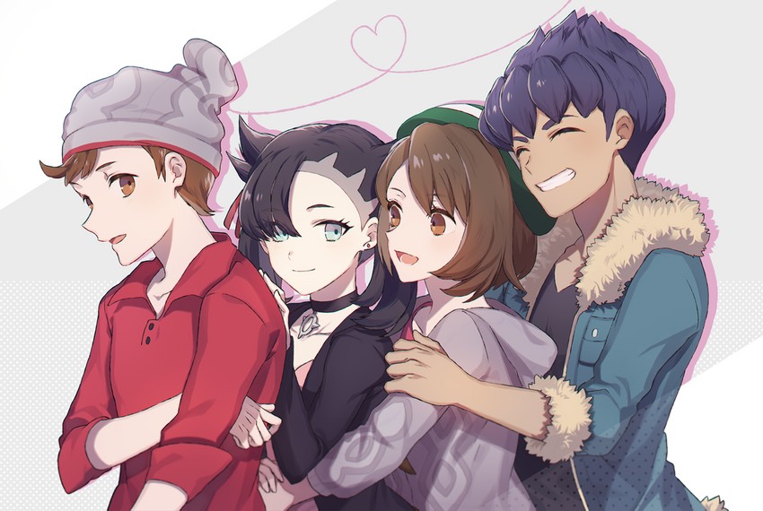 marnie, gloria, hop, and victor (pokemon and 1 more) drawn by wofu