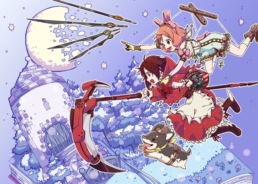 ruby rose, penny polendina, and zwei (rwby) drawn by moromoimaru
