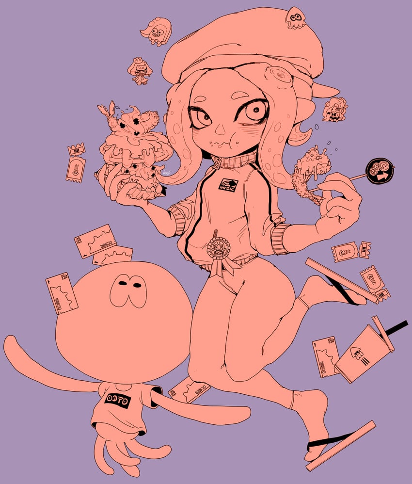 octoling player character, octoling girl, marina, pearl, jellyfish, and 1 more (splatoon and 1 more) drawn by ginseng_(xin)