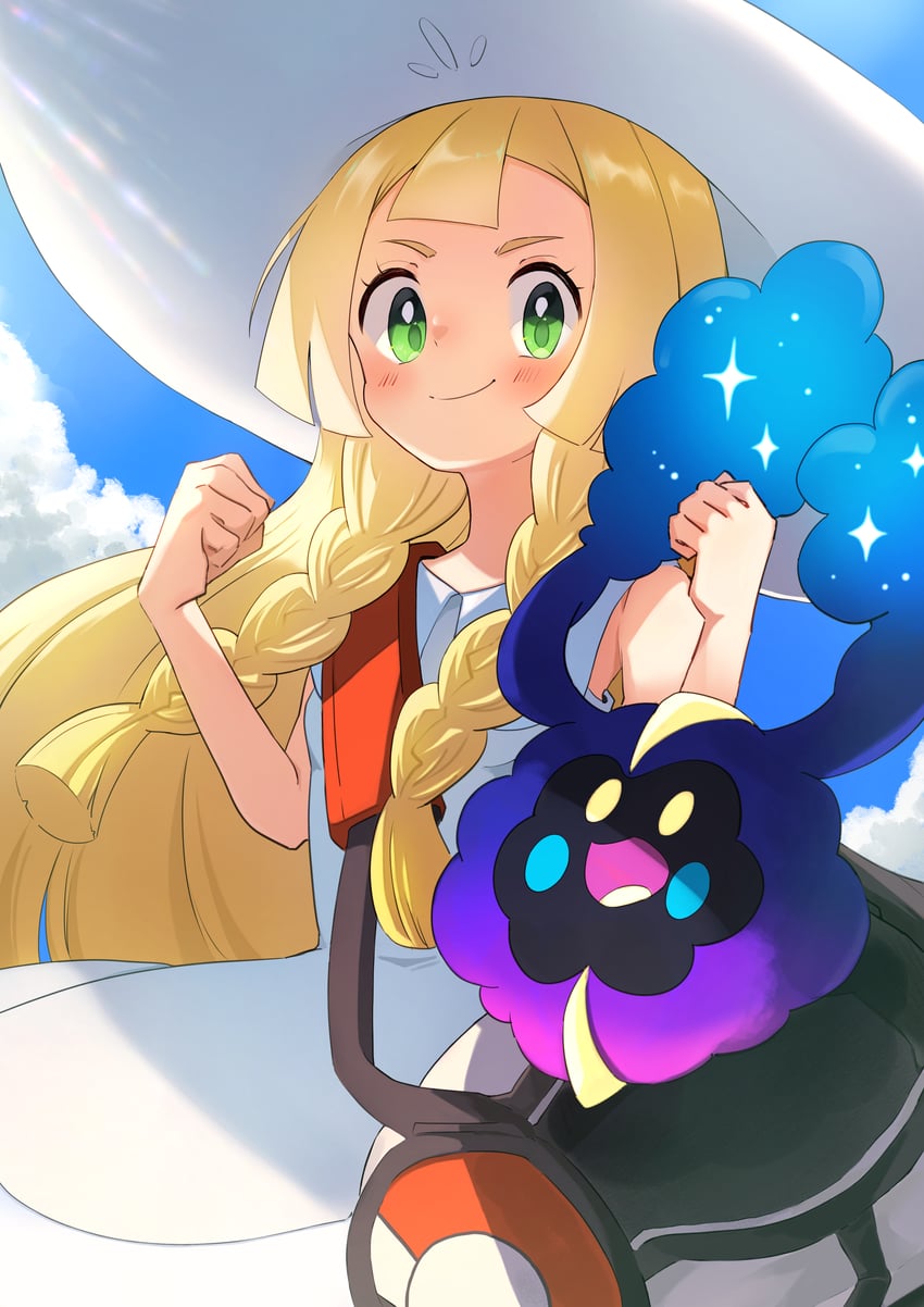 lillie and cosmog (pokemon and 1 more) drawn by yuu_(yuu777hh)