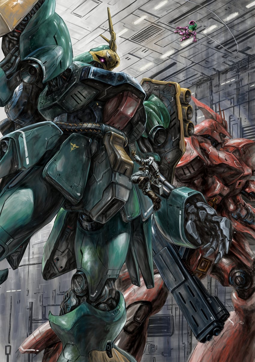 sazabi, quess paraya, gyunei guss, and jagd doga gyunei custom (gundam and 1 more) drawn by zandan_zero_to_na!?