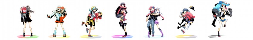 dawn, may, hilda, red, ethan, and 7 more (pokemon and 7 more) drawn by mogmahiru