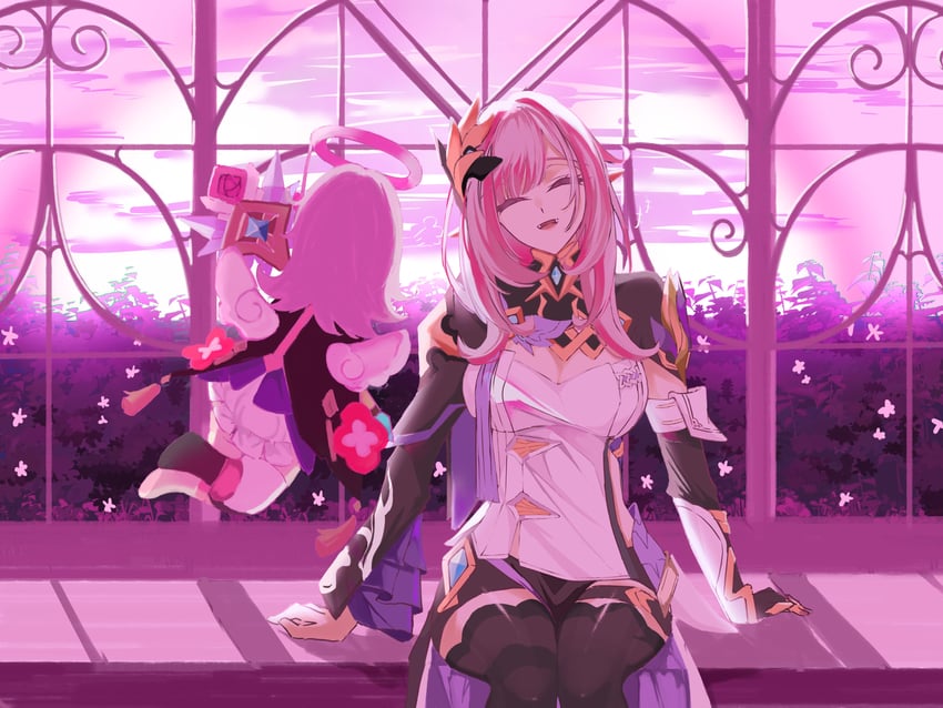 elysia and elf elysia (honkai and 1 more) drawn by hzulip