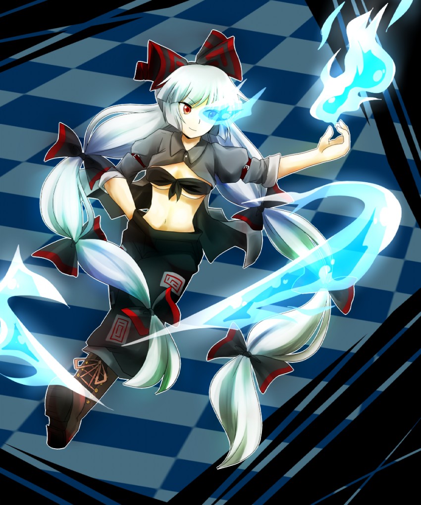 fujiwara no mokou and black rock shooter (touhou and 1 more) drawn by pakuchii