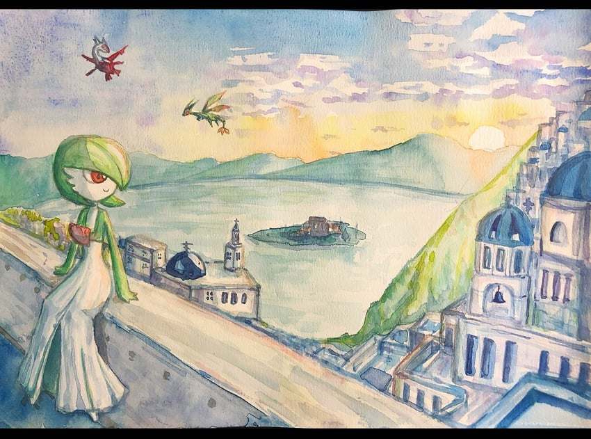 gardevoir, latias, and flygon (pokemon and 1 more) drawn by keishi_(pixiv_1245064)