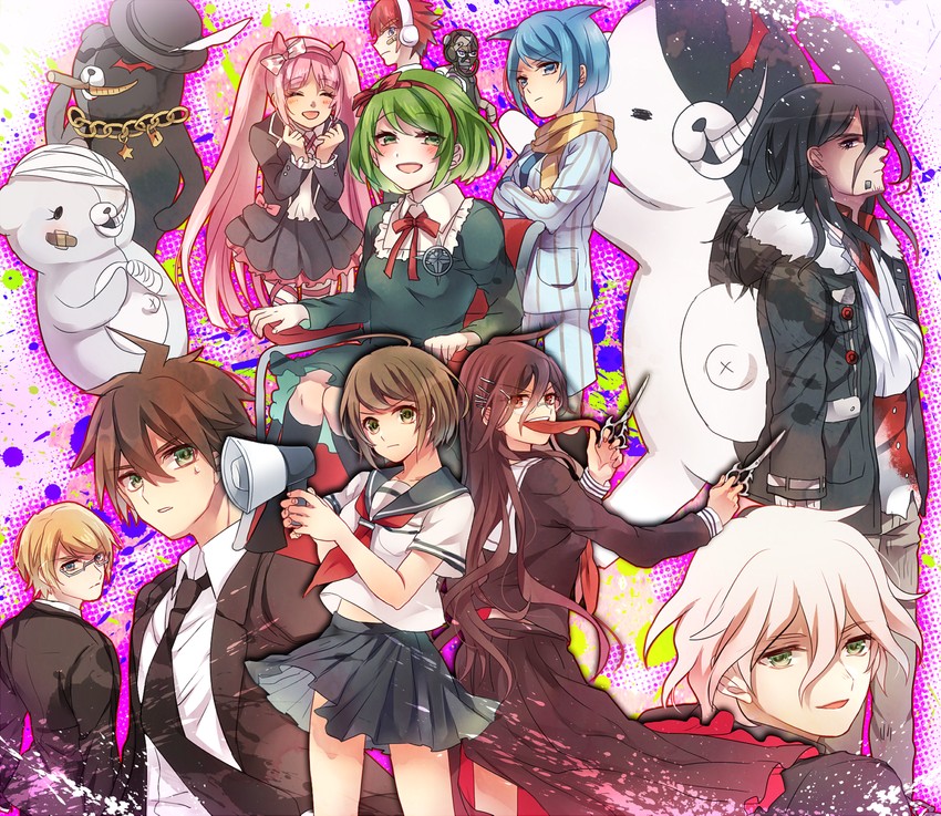 monokuma, naegi makoto, fukawa toko, naegi komaru, togami byakuya, and 9 more (danganronpa and 2 more) drawn by miyuzu