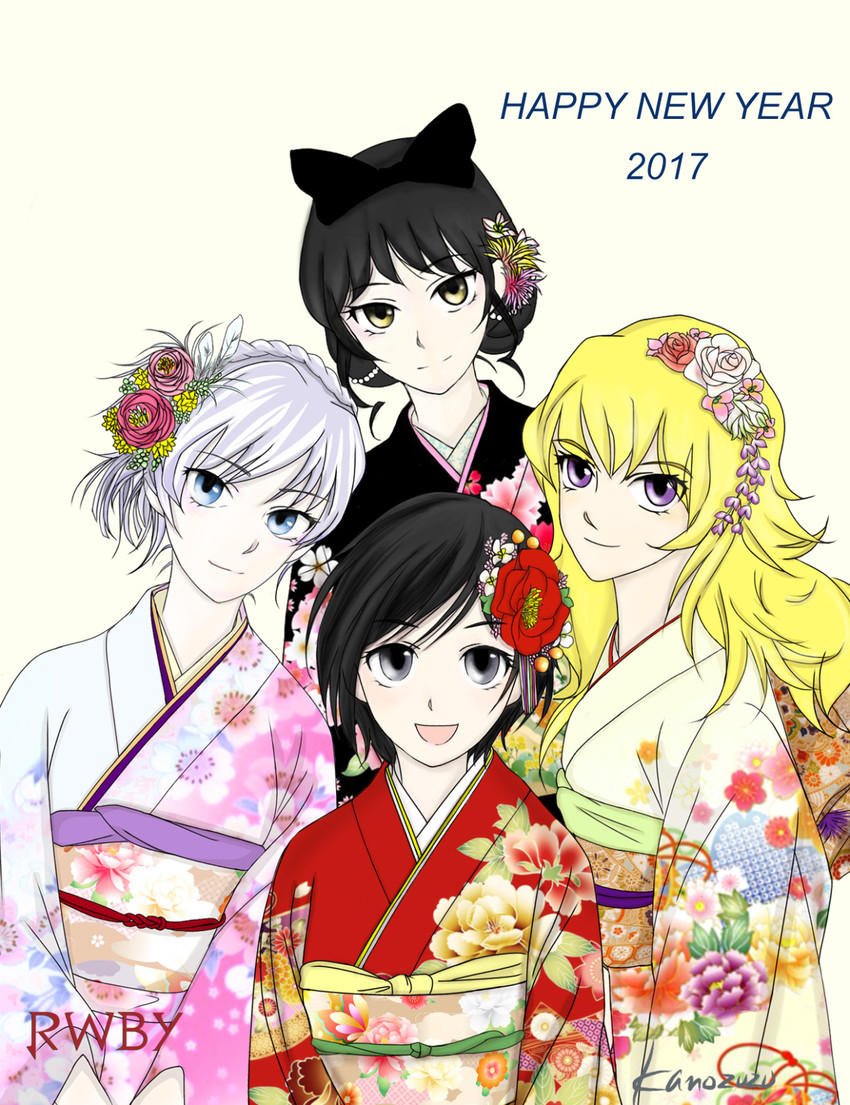 ruby rose, weiss schnee, yang xiao long, and blake belladonna (rwby) drawn by kanozuzu