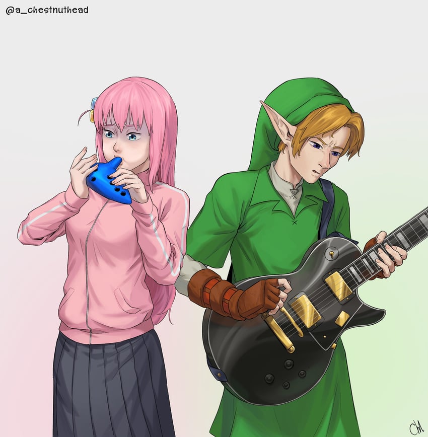 link and gotoh hitori (the legend of zelda and 1 more) drawn by a_chestnuthead