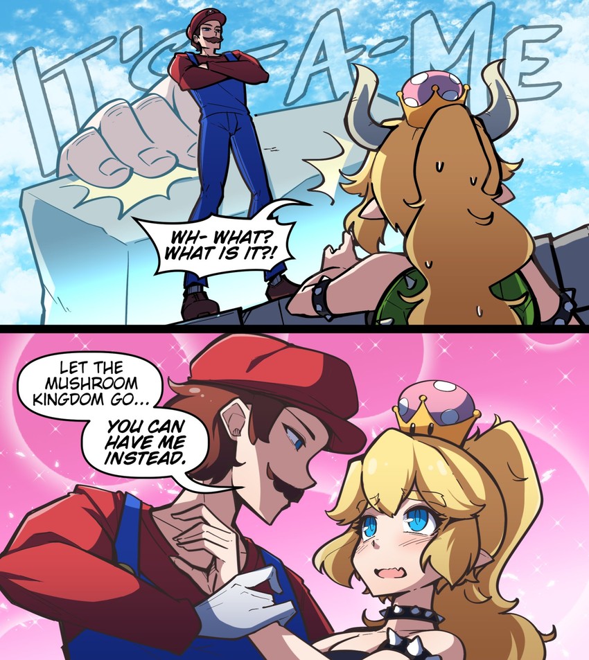 mario and bowsette (mario and 1 more) drawn by carillus and merryweather