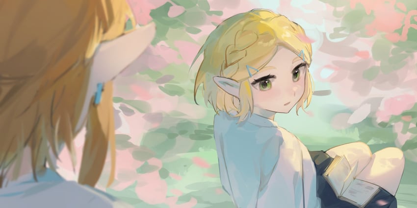 link and princess zelda (the legend of zelda and 1 more) drawn by yumiyumo3o