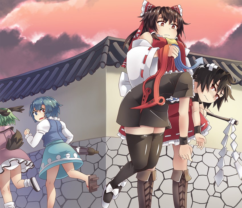 hakurei reimu, tatara kogasa, houjuu nue, and kasodani kyouko (touhou and 1 more) drawn by houshiruri
