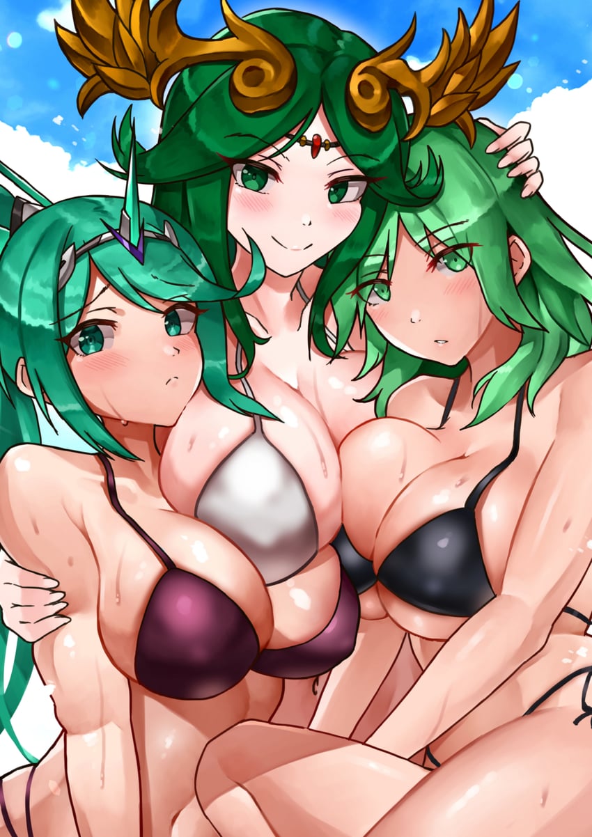 palutena, female byleth, and pneuma (fire emblem and 6 more) drawn by yotsuha_uni