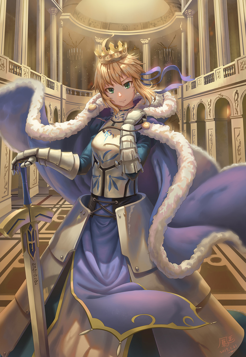 artoria pendragon and saber (fate and 1 more) drawn by hooh_lin