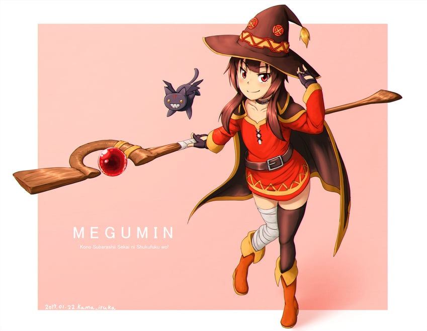 megumin and chomusuke (kono subarashii sekai ni shukufuku wo!) drawn by kama_iruka