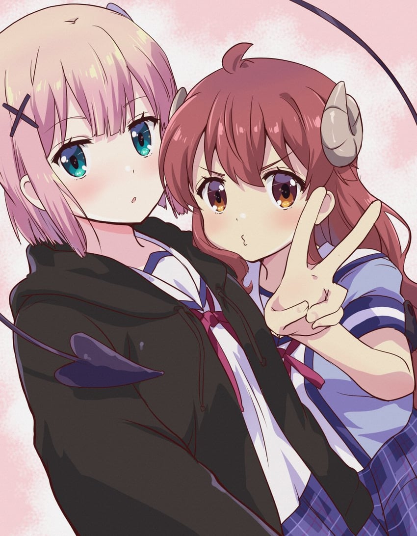yoshida yuuko and chiyoda momo (machikado mazoku) drawn by mukaibi_aoi