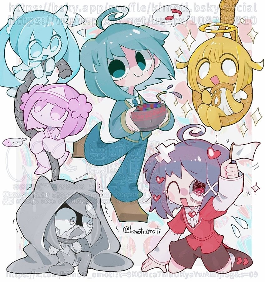 hatsune miku, vy1, poyoroid, oyo-kun, and turiel (original and 6 more) drawn by kimoti_omoti