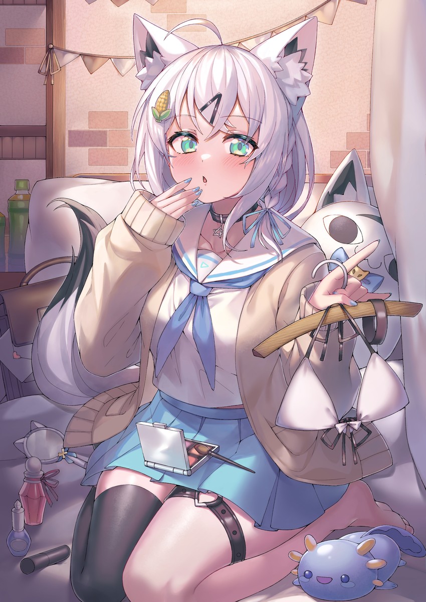 shirakami fubuki, miteiru, and axolotl (hololive and 1 more) drawn by togami_(tobysou526)