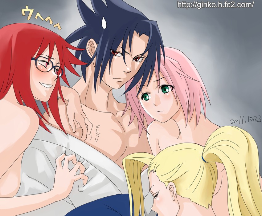 haruno sakura, uchiha sasuke, yamanaka ino, and karin (naruto and 1 more) drawn by ginko_(silver_fox)