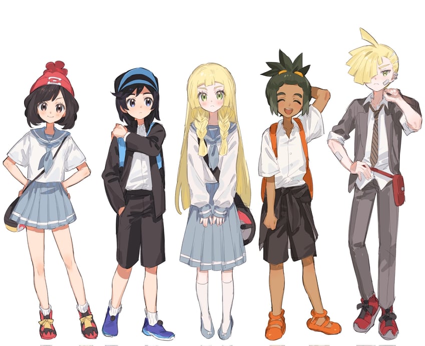 lillie, selene, elio, gladion, and hau (pokemon and 1 more) drawn by fua1heyvot4ifsr