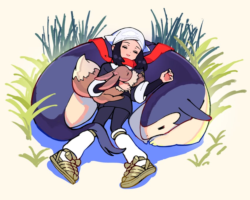 eevee, akari, and hisuian typhlosion (pokemon and 1 more) drawn by kaneni