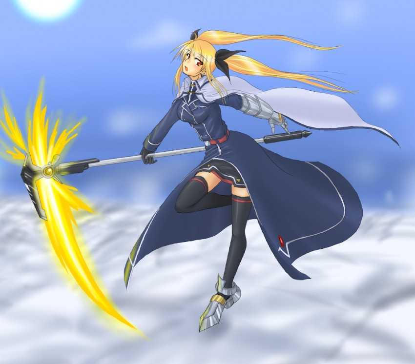 fate testarossa and bardiche (lyrical nanoha and 1 more) drawn by moonlight_(base)