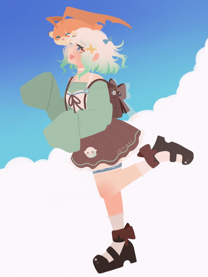 mint fantome and patamon (indie virtual youtuber and 1 more) drawn by l0nari