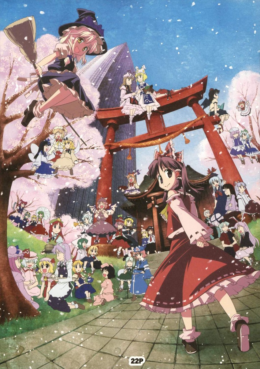 hakurei reimu, kirisame marisa, remilia scarlet, flandre scarlet, izayoi sakuya, and 36 more (touhou) drawn by takahata_yuki