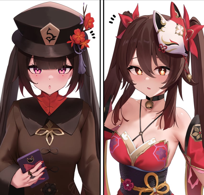 hu tao and sparkle (genshin impact and 3 more) drawn by skai_kun
