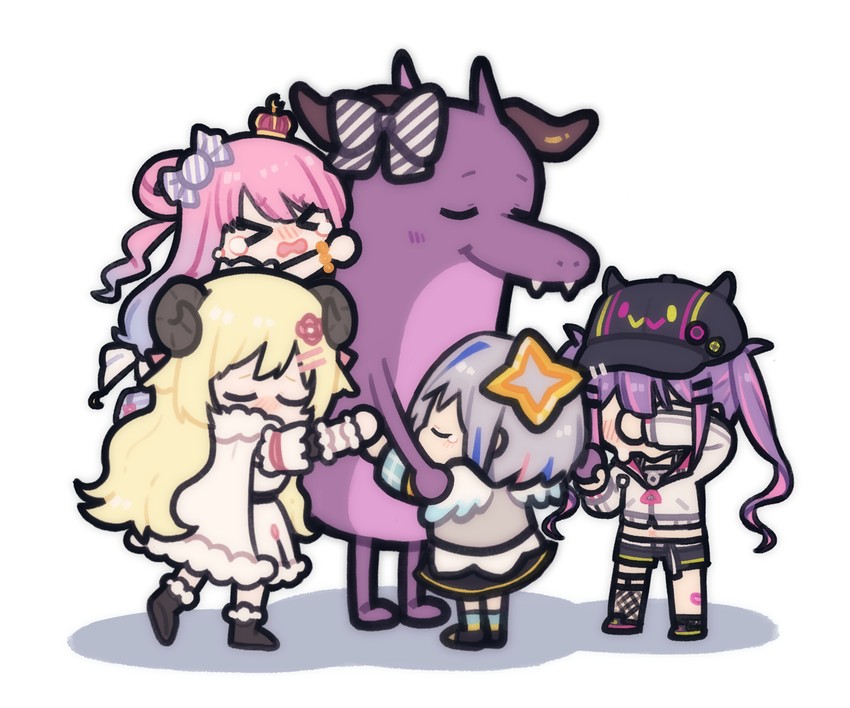 tokoyami towa, amane kanata, kiryu coco, tsunomaki watame, himemori luna, and 1 more (hololive) drawn by nekotaririn