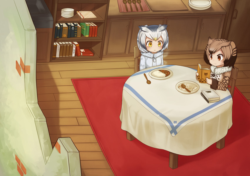 northern white-faced owl and eurasian eagle owl (kemono friends) drawn by jacy