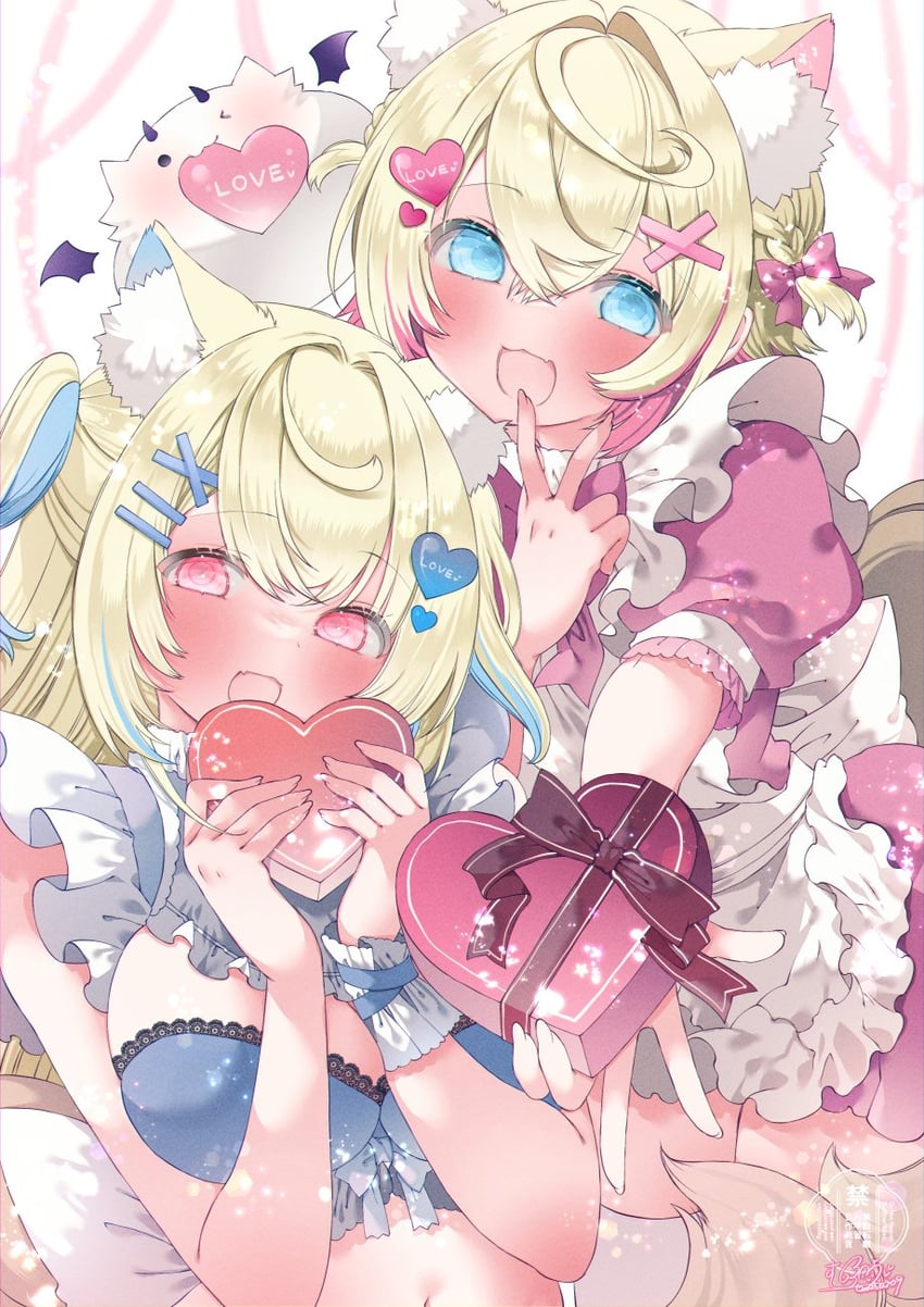 fuwawa abyssgard, mococo abyssgard, and perroccino (hololive and 1 more) drawn by moo_(umineko)