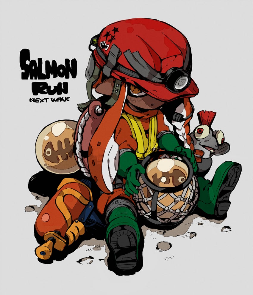 inkling player character, inkling girl, and smallfry (splatoon and 1 more) drawn by keijou_(cave)