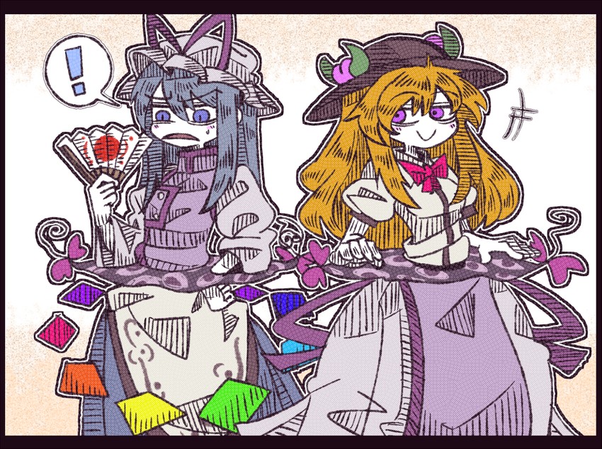 yakumo yukari and hinanawi tenshi (touhou) drawn by suenari_(peace)